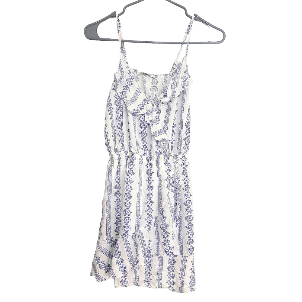 Paradise USA White Tank with Blue Detail and Ruffled V Neck - Medium